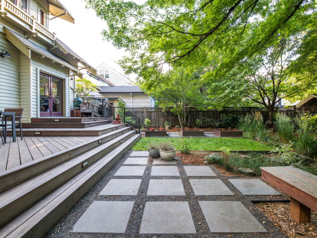 Backyard deck, patio and garden