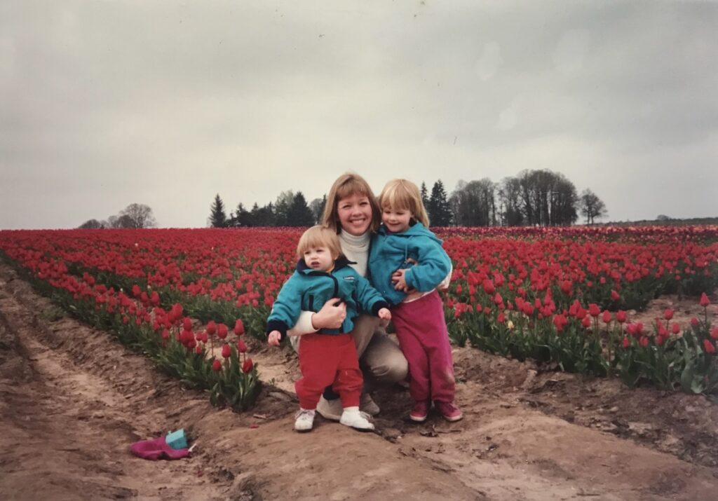 Cheri Harney and her daughters at the tulip festival in the early 1990s.