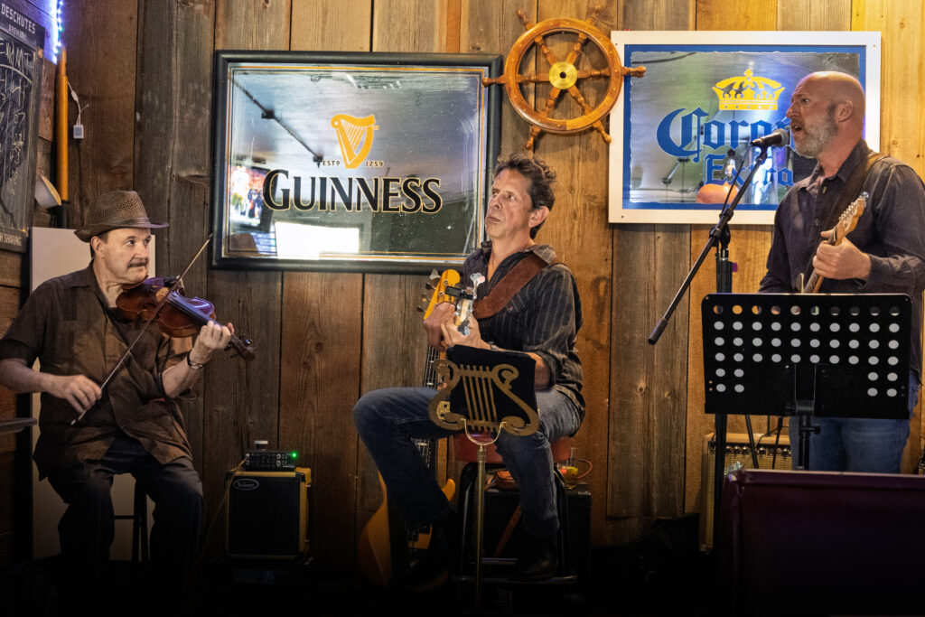 Eddie Parente, Greg Hyatt, and Yascha Noonberg performing at The Ship Tavern in Portland, OR